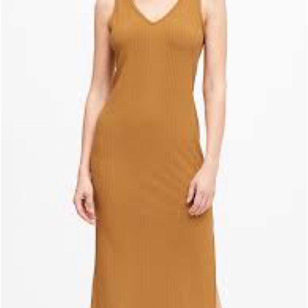 Banana Republic Ribbed cotton soft stretchMaxi Dress Brown Tan Sleeveless Small